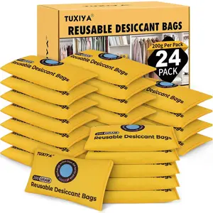24Pack(200g Each) Rechargeable Silica Gel Desiccant Packets,Color Indicating Desiccant Packs for Storage,Moisture Absorbers for Storage Bins,Suitcase,Safes,3D Filaments,Wet Zones and Cars