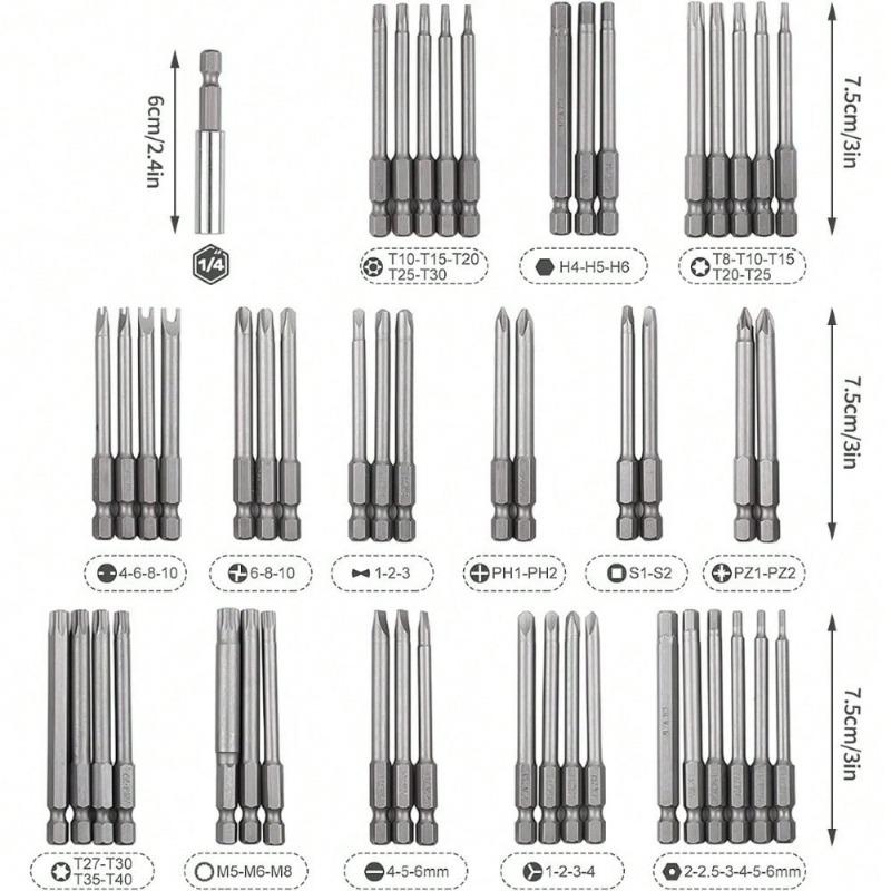 Screwdriver Bit Set, Security Bit Set Extra Long Magnetic Driver Kit, Drill Screwdriver Bit Set, Screw Driver Bits With Case, Hex, Star Bits, Square, Spanner Bits - 50Pcs1 BY