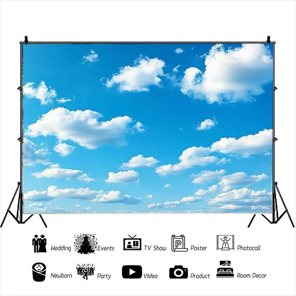2D Flat Sky Background Cloth, Polyester Material, Indoor Outdoor Wall Decor, Party Event Setup, Multiple Sizes Available