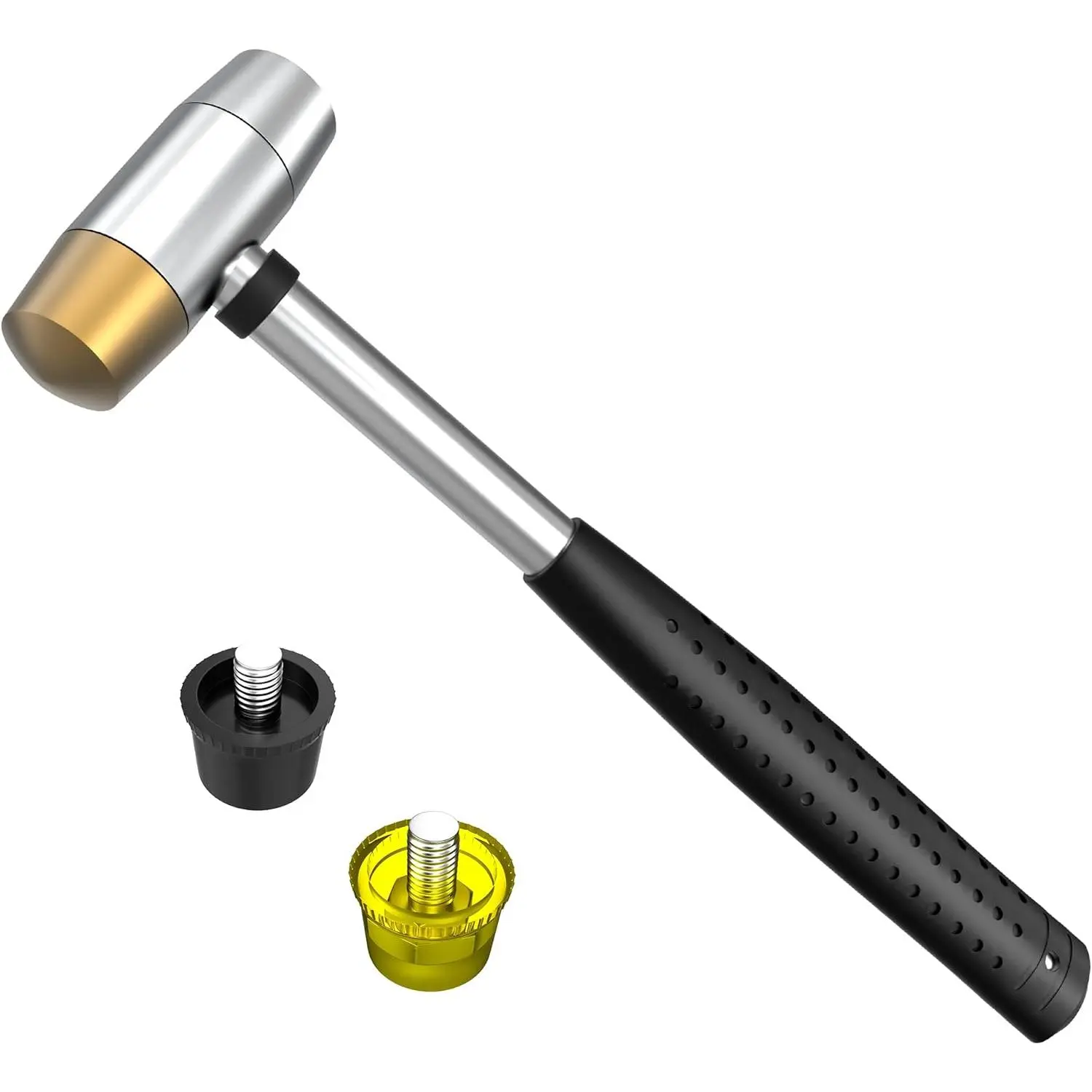 Small Brass Hammer with 4 Interchangeable 1-Inch Heads: Brass, Nylon, Aluminum, Rubber, Hammer Mallet for Jewelry, DIY Projects and More