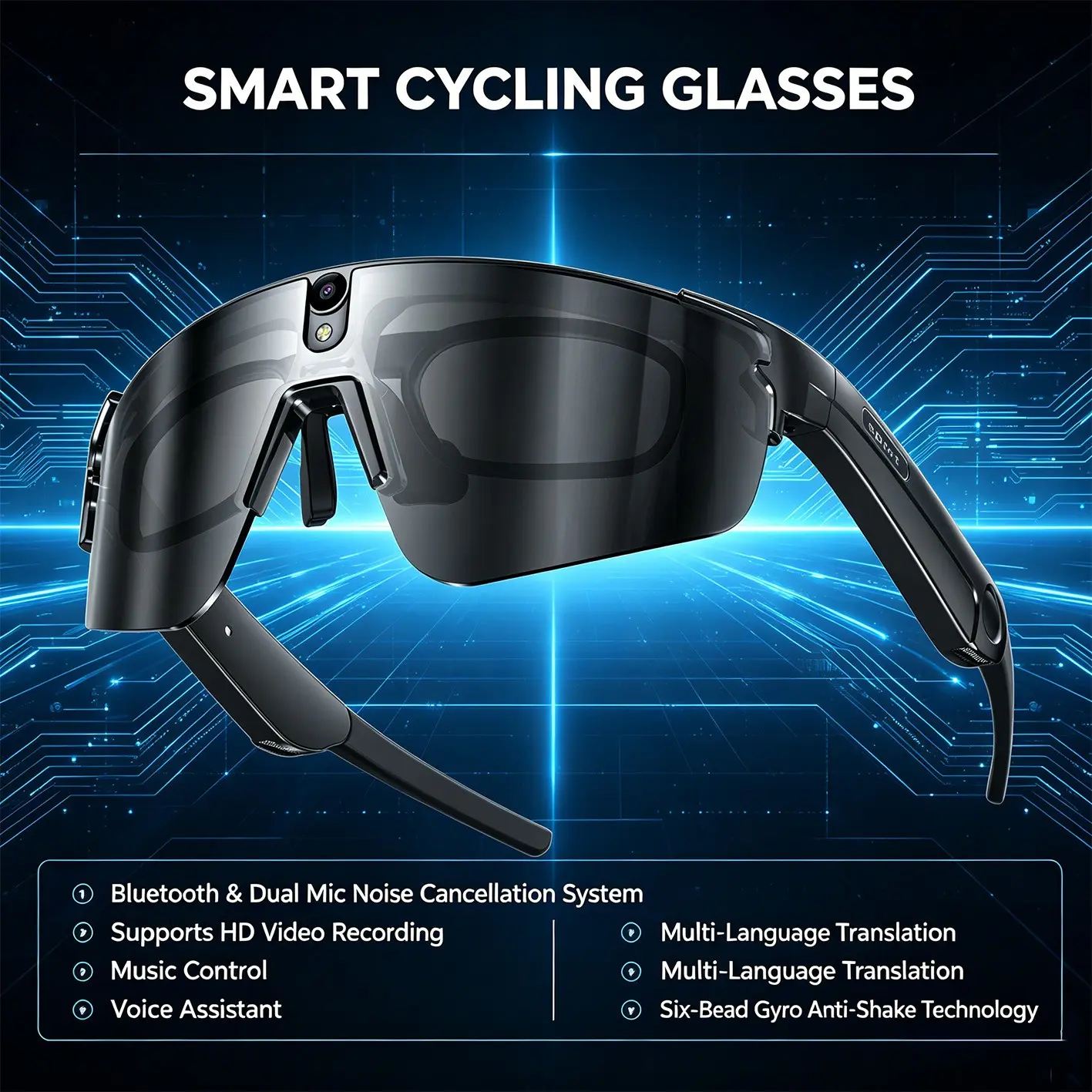 New AI Smart Cycling Glasses Equipped with Bluetooth Calling/Dual-Microphone Noise Cancellation System,Supports High-Definition Video Recording,Multi-Language Translation,Adopts Six Bead Gyroscope Anti-Shake Technology