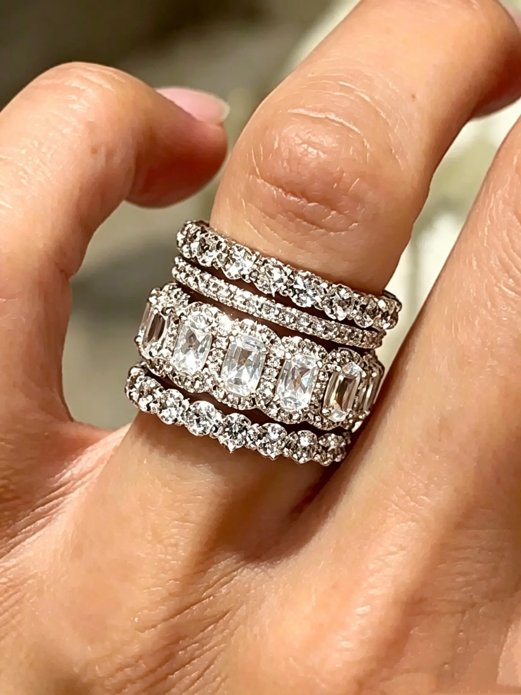 4 Pieces Luxury Synthetic Gemstone Rings for Women and Man Infinity Band Stackable Bridal Ring Set Delicate Jewelry Perfect for Engagement Weddings, Everyday Ring Daily Wear Anniversary Gift for Her