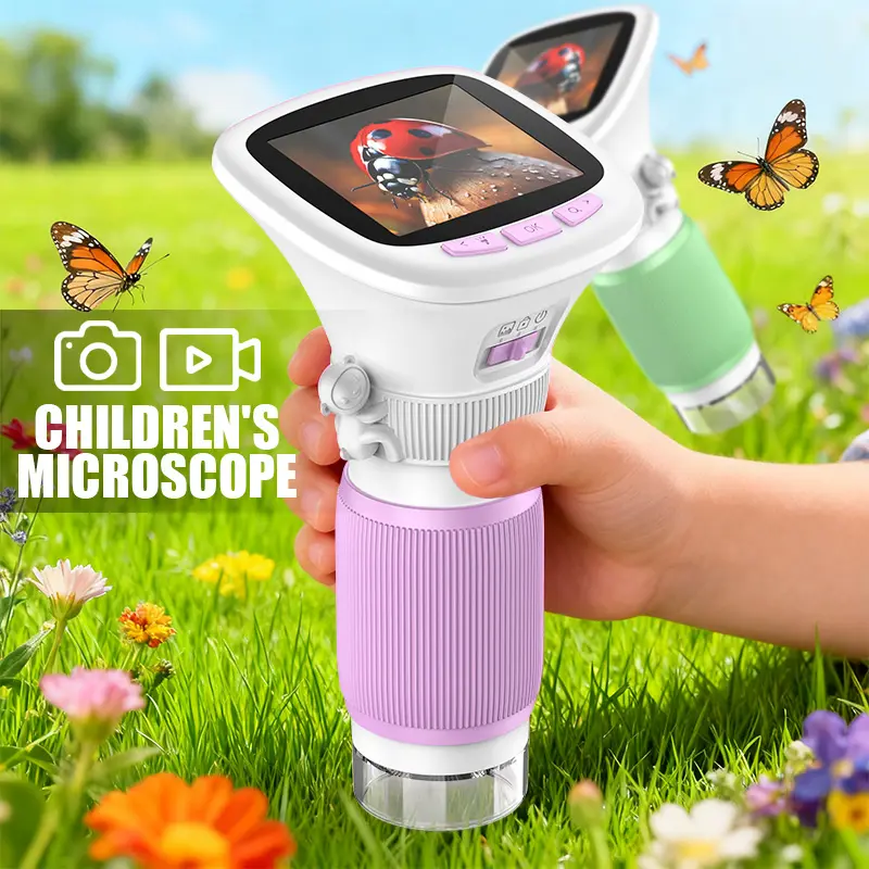Children's Handheld Microscope with Rotating Focus and 2.4-Inch High-Definition Screen for Outdoor Children's Science Microscope