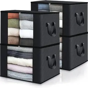4 Pack 23.78gal Large Capacity Foldable Storage Bags with Reinforced Handles, Closet & Under Bed Organizers for Clothing, Blankets, Comforters, Bedding