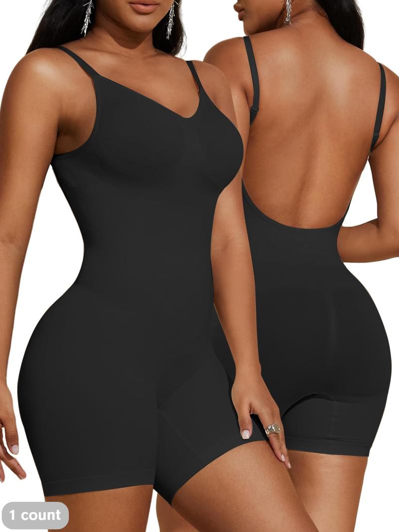 Women's Solid Backless Adjustable Strap Shapewear Bodysuit, Tummy Control Butt Lifting Seamless Shaper, Women's Shapewear for All Seasons