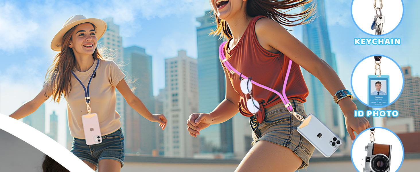 Crossbody Phone Lanyard Strap with 2 Tether Tabs (Nylon Pad + Metal Plate), Adjustable Cell Phone Lanyard