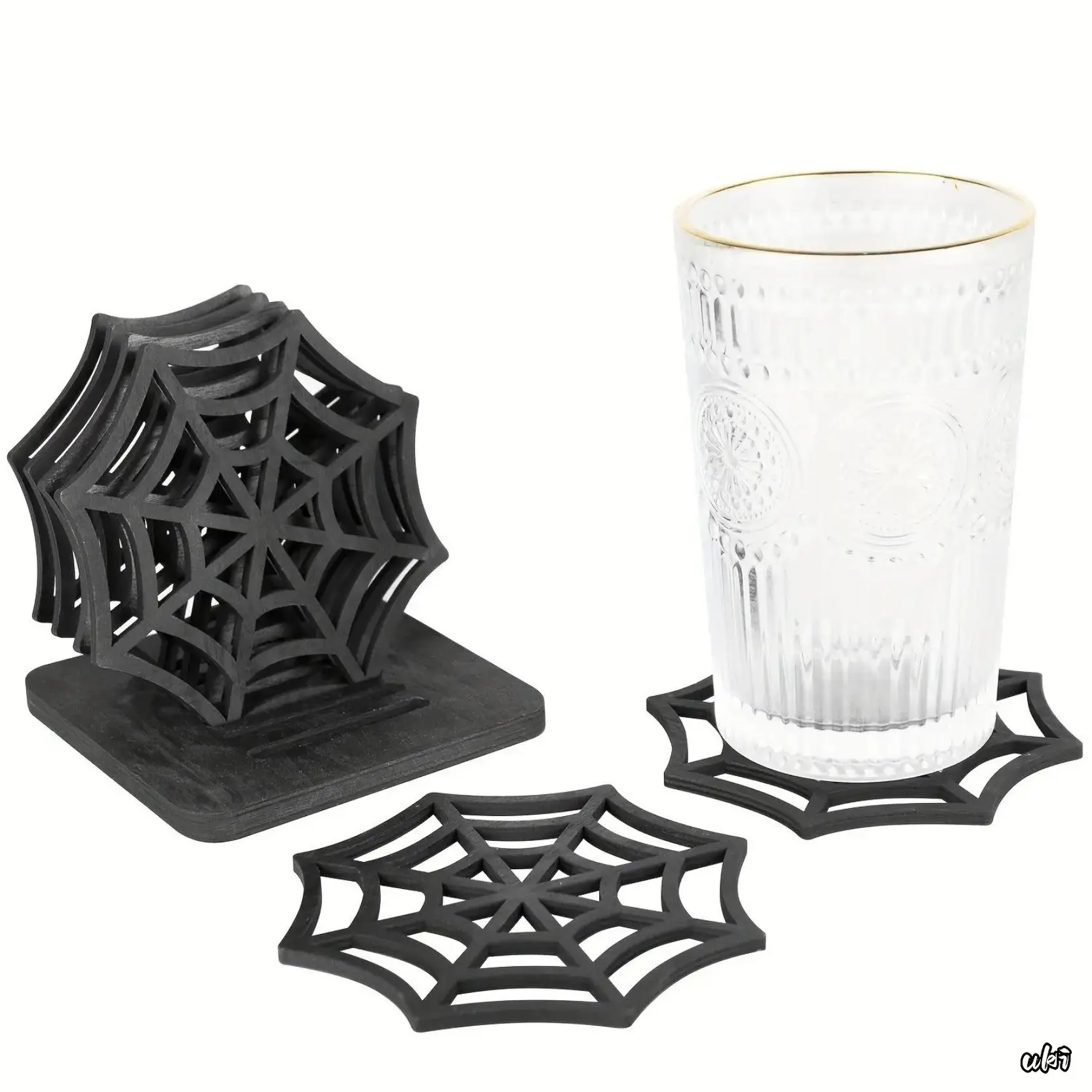 6Pcs Classic Silicone Spider Web Halloween Coaster Set with Storage Base, Waterproof, Anti-Scald, Heat-Insulated, Easy-to-Clean, Dining Room Home Decor, Luggage & Bag Accessory, Prevents Scald Marks & Water Ring Stains, Cup Coasters