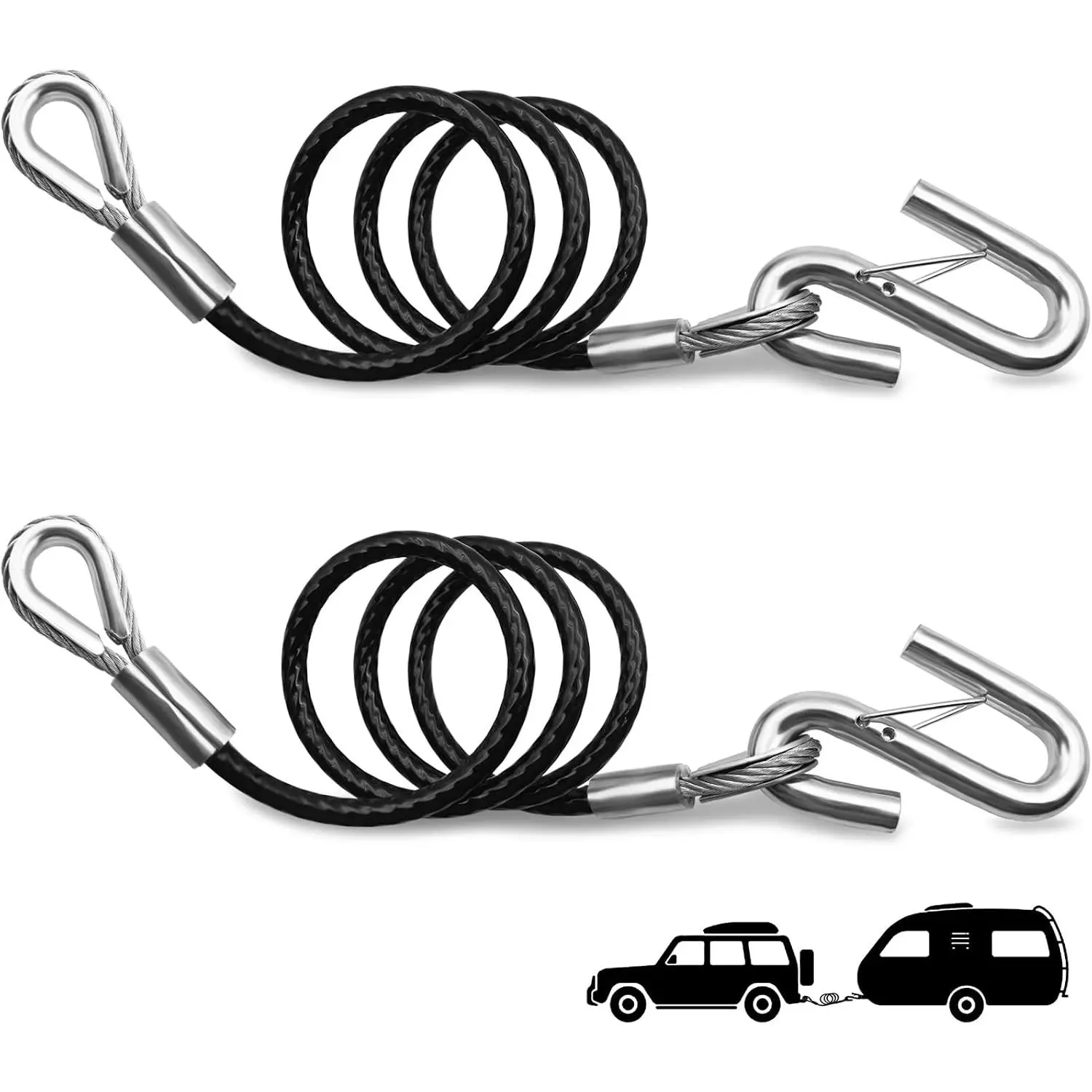 44" Trailer Tow Cable Set, 2-Pack with Safety Hooks, 5000 Lbs Break Strength Boat Chains for Automotive Towing Security