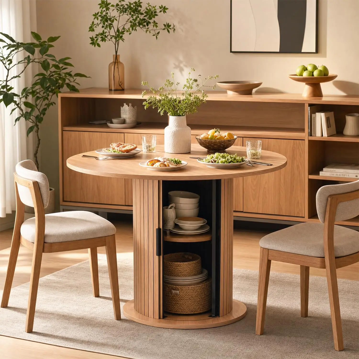 GAOMON Compact Wood Circular Dining Table - Modern Home Decor, Circular Form, Wood Finish Options (Natural, Dark Walnut), Space-Saving Modern Furniture for Home Kitchen Dining Areas