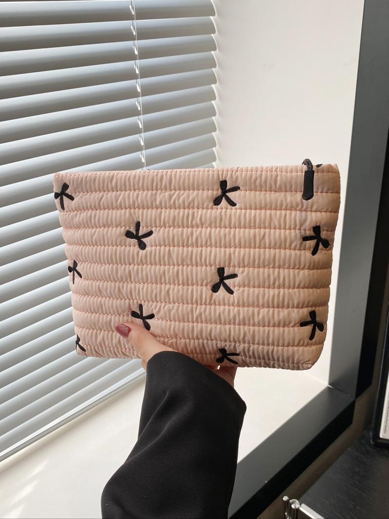 Solid Color Quilted Design Clutch, Large Capacity Travel Storage Bag with Zipper, Portable Travel Storage Bag for Women & Girls