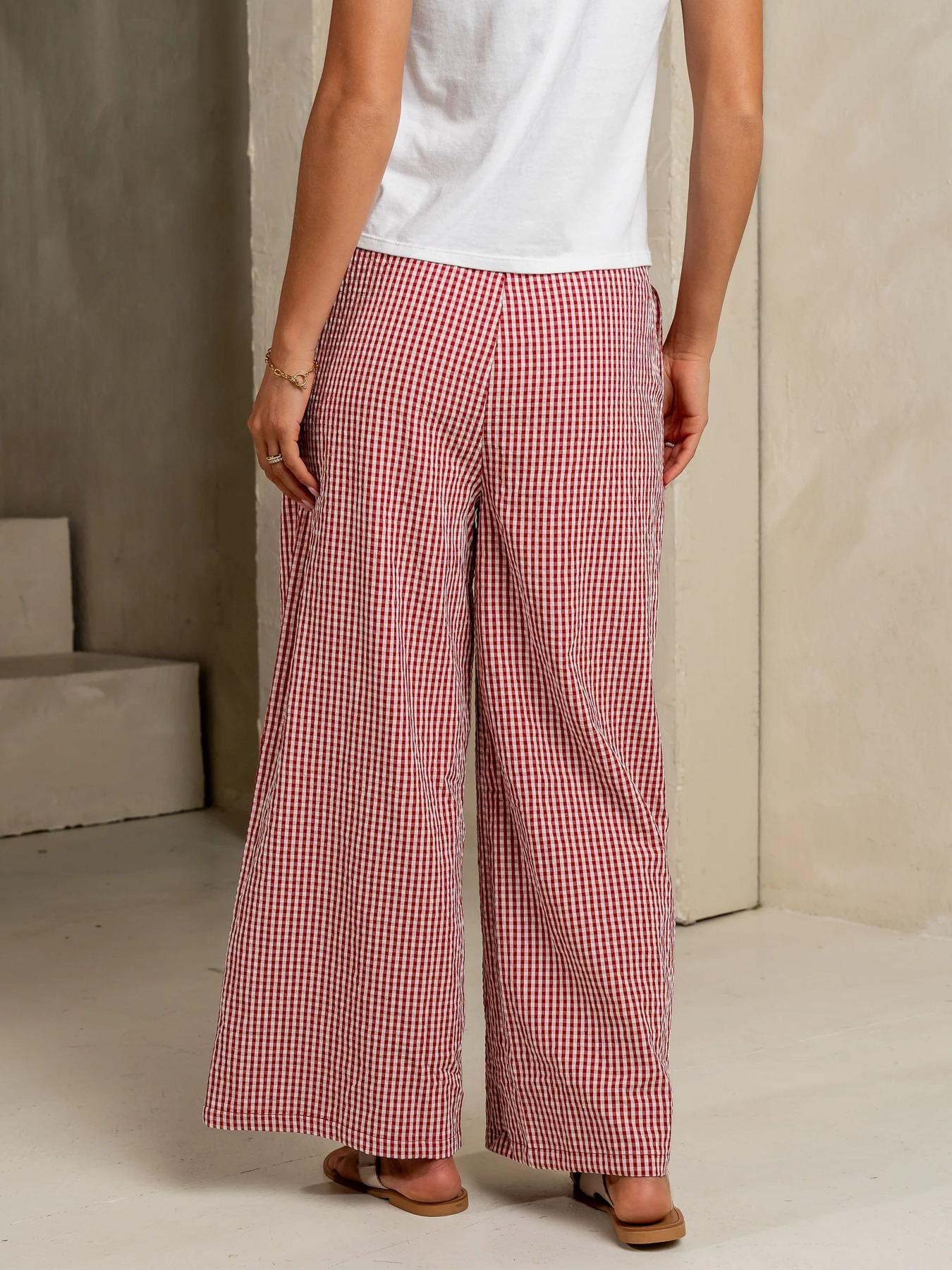 Women's Plaid Wide Leg Pants, Casual Loose Straight Fit, Drawstring Waist, Pockets, Home Sleepwear, Loungewear, Spring & Fall Fashion