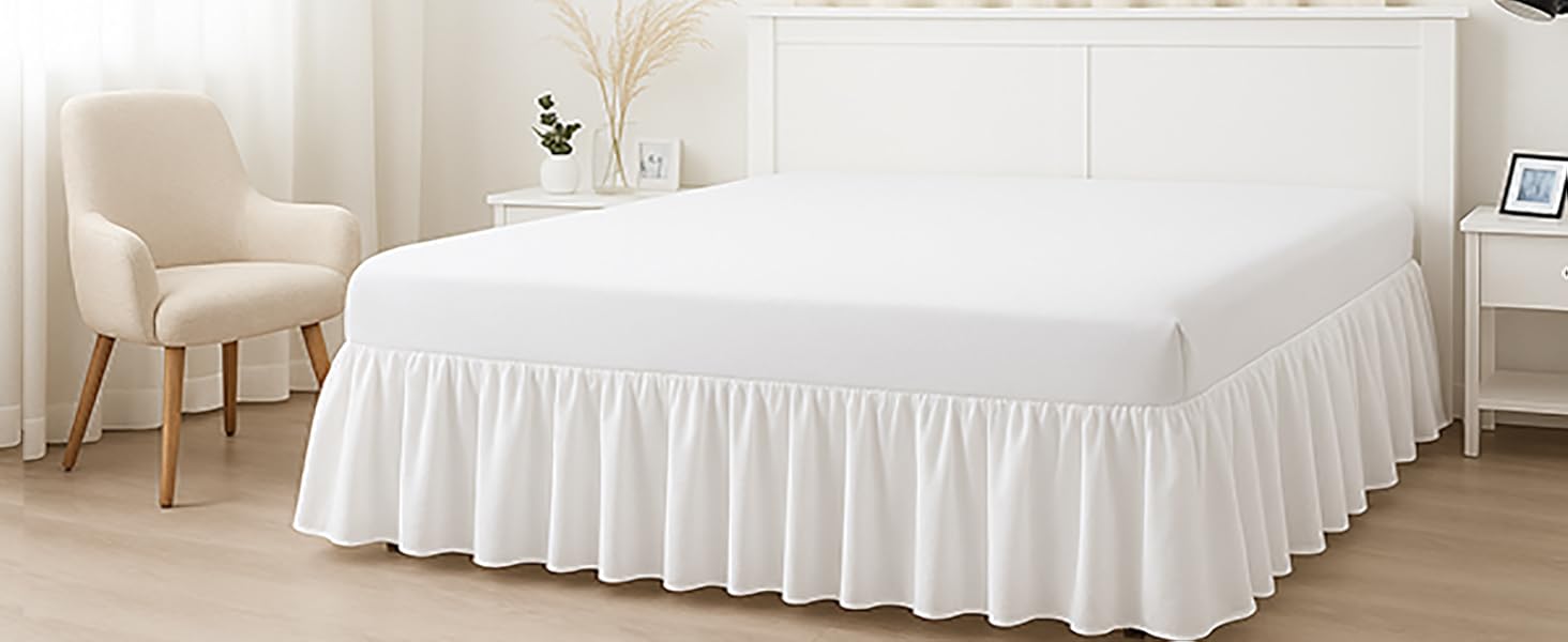 Ruffled Bed Skirt with Split Corners, Gathered Style, 100% Microfiber, 16-Inch Drop, Dust Ruffle Bedskirt with Platform, Full, White