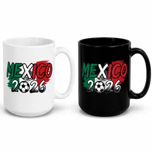 11oz-15oz Classic Reusable Washable Printed Mexico Soccer Fan Ceramic Mug - Green-White-Red 2026 Game Day Watercolour Drink Cup, Football Lover Gift for Adults