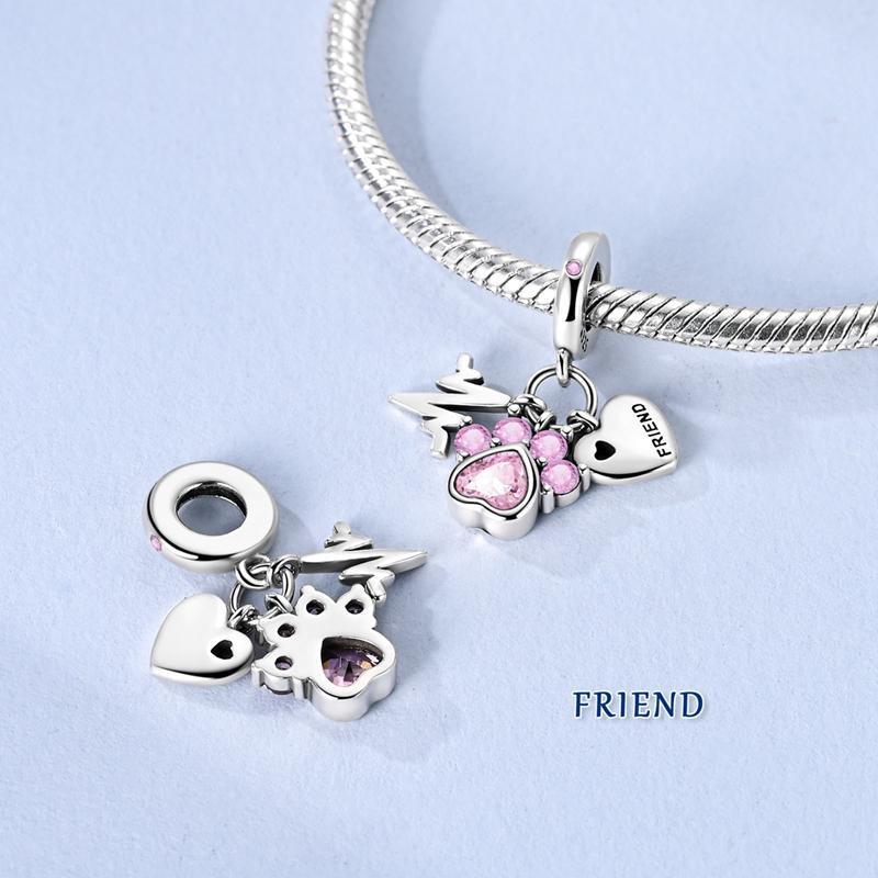 Pink series Charms Plata De Ley 925 Original Heart Pet Cat Dog Bow Handbag luggage Charm Beads Fits Bracelet DIY Jewelry Making