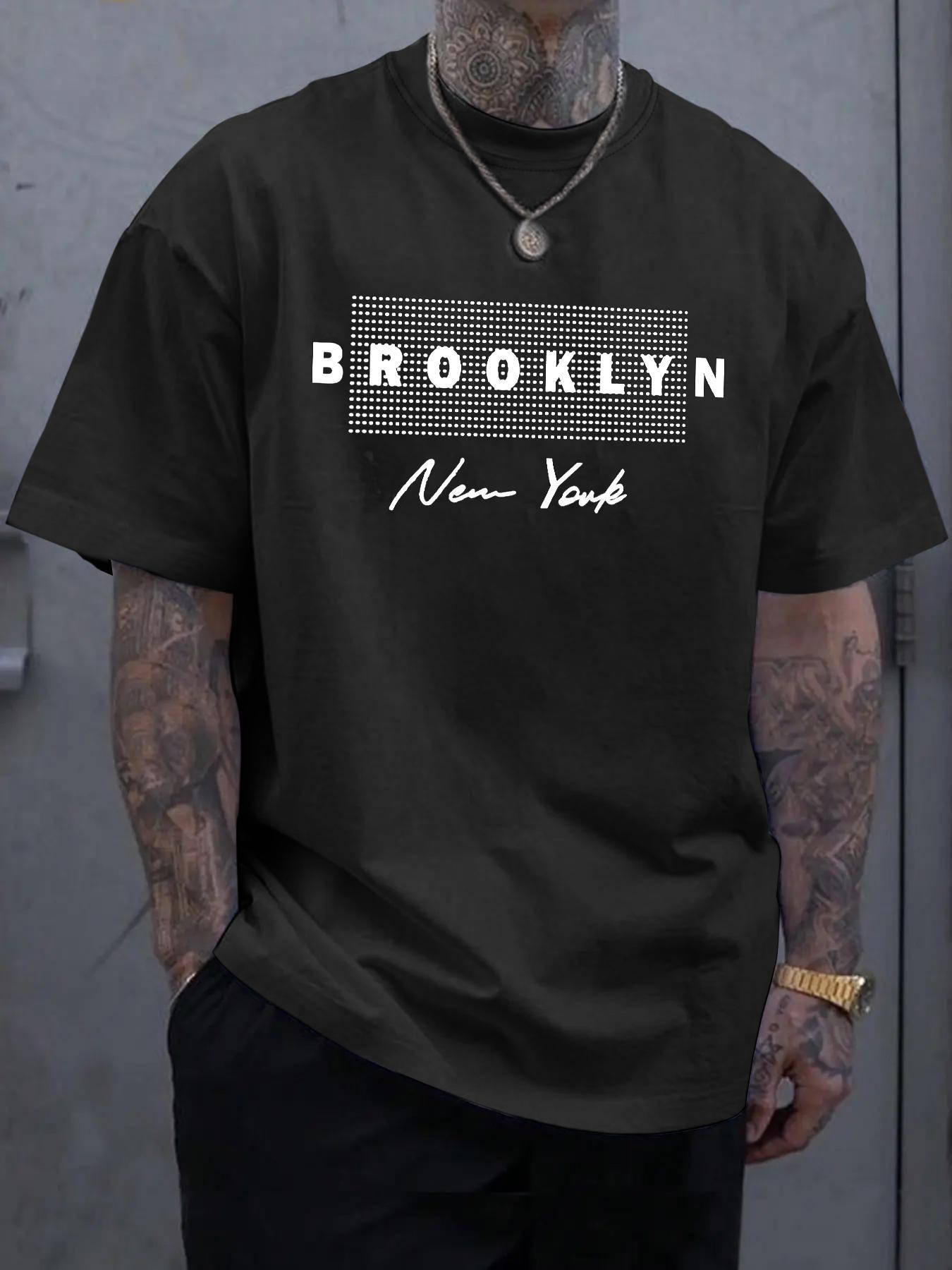 Men's Letter Print Round Neck Tee, Regular Fit Casual Short Sleeve Crew Neck T-Shirt for Summer, Summer Outfits 2026, Fashion Men's Top for Daily Wear