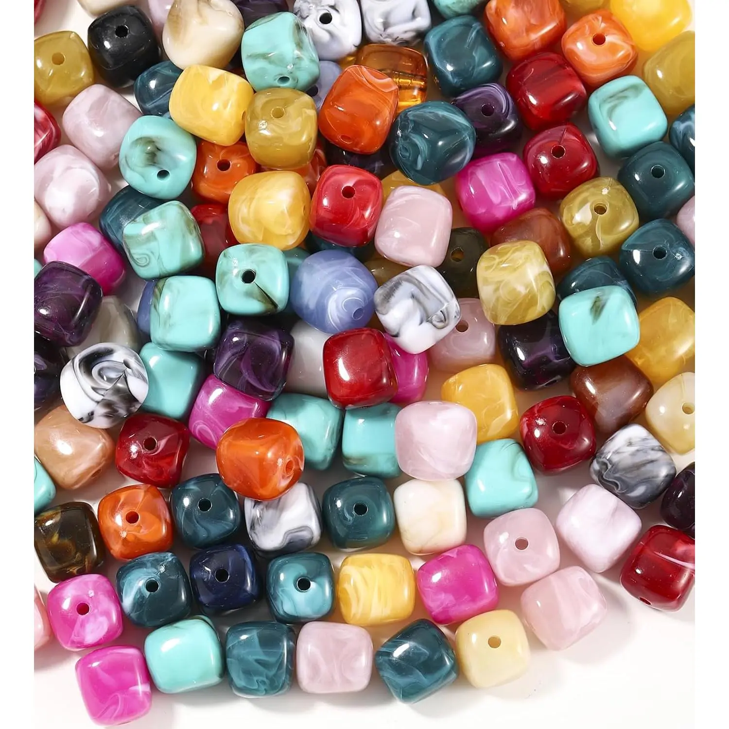 Chunky Bubblegum Beads, 60Pcs Multi-Colored Square Acrylic Charms, 16 x 16 mm with 2.5mm Large Hole, Comfortable to Touch for DIY Jewelry, Phone Chains & Bag Charms, Key Chains, Beads Making, Colorful, Multi-Colored Charms & Pendants