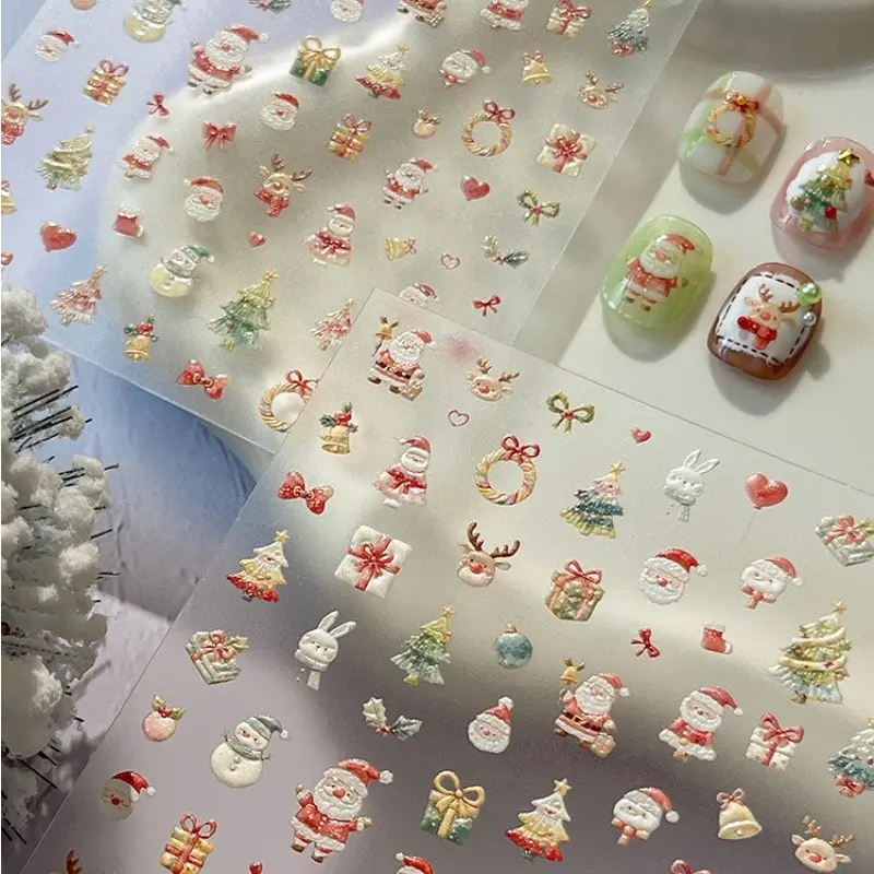 Christmas Candy House Snowman Pearlescent Nail Art Stickers, 1pc Cute Self-adhesive DIY Nail Stickers and Decals - Nail Supplies and Nail Charms for Girls and Women-Autumn Winter Halloween Nails For Nail Art Home Salon