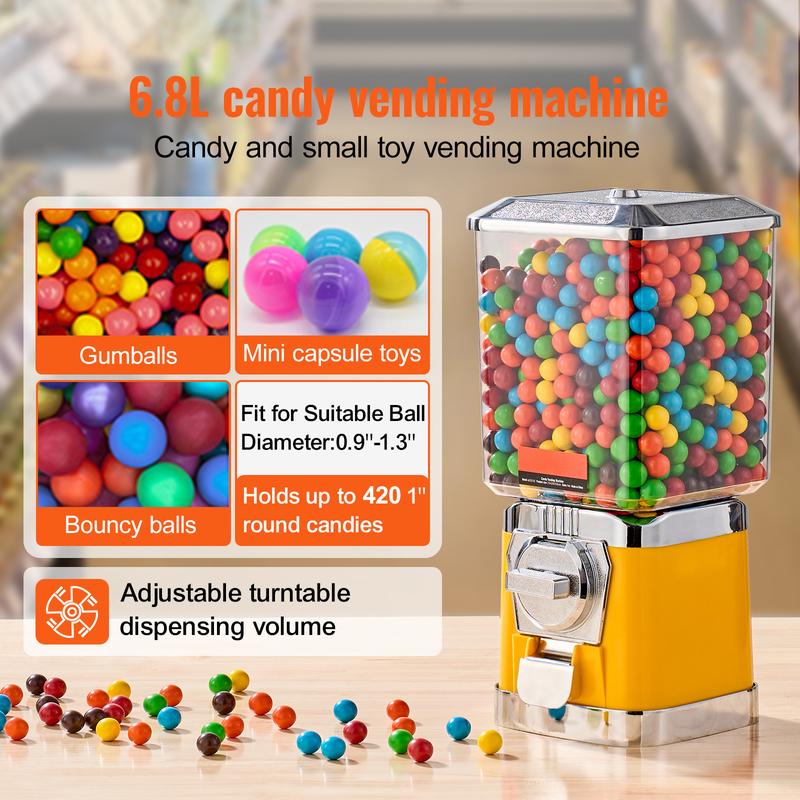 VEVOR 17/21/ 25inch H Gum Ball Machine Vending Machine Coin Bank Retro Candy Dispenser PC Blue/Yellow/Red