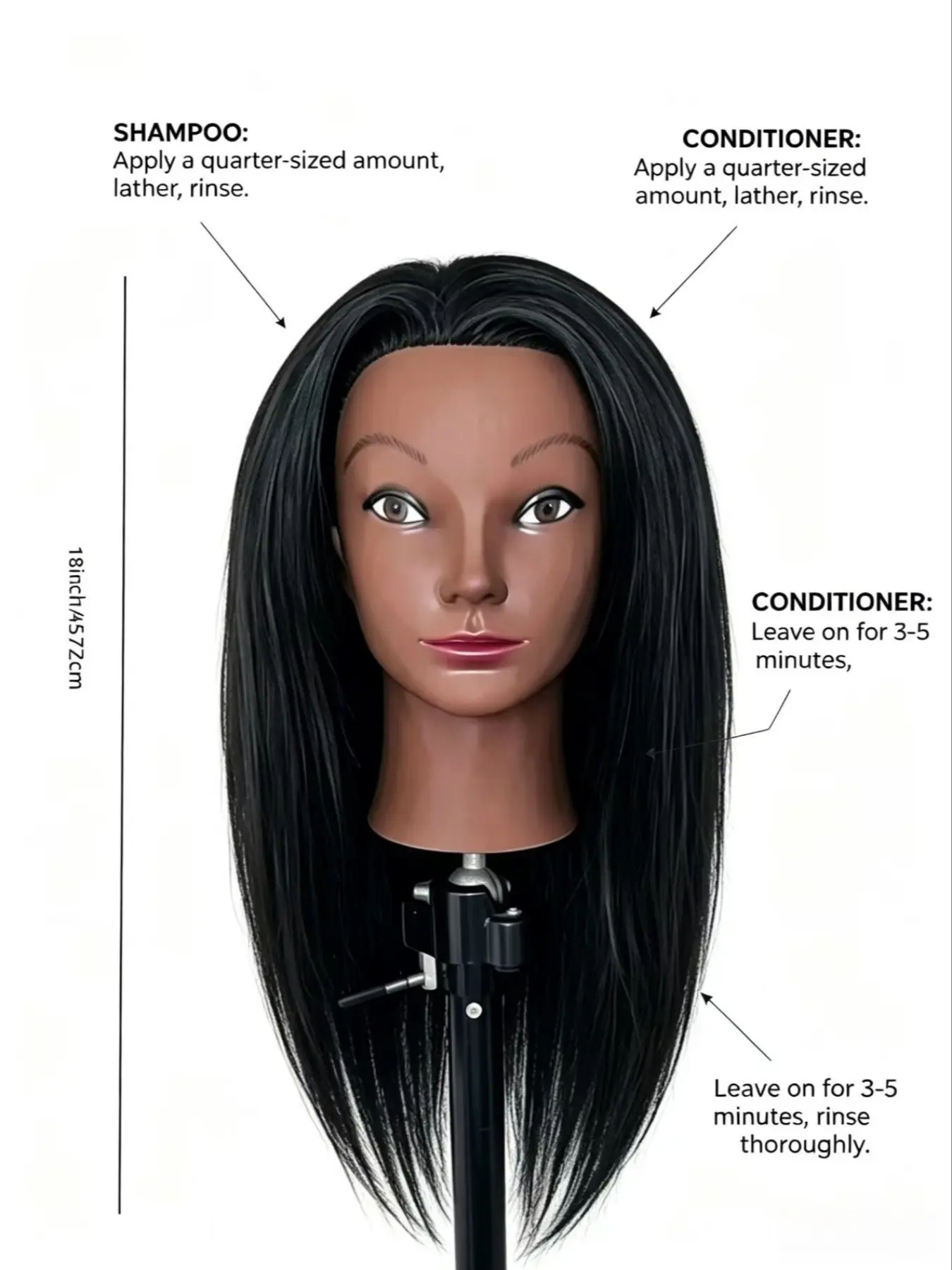 Realistic Human Head Model, 18 Inches Real Hair Material, Supports Perming, Dyeing, Blowing, Trimming, Includes Stand, All Seasons Use, Practice Mannequin Head