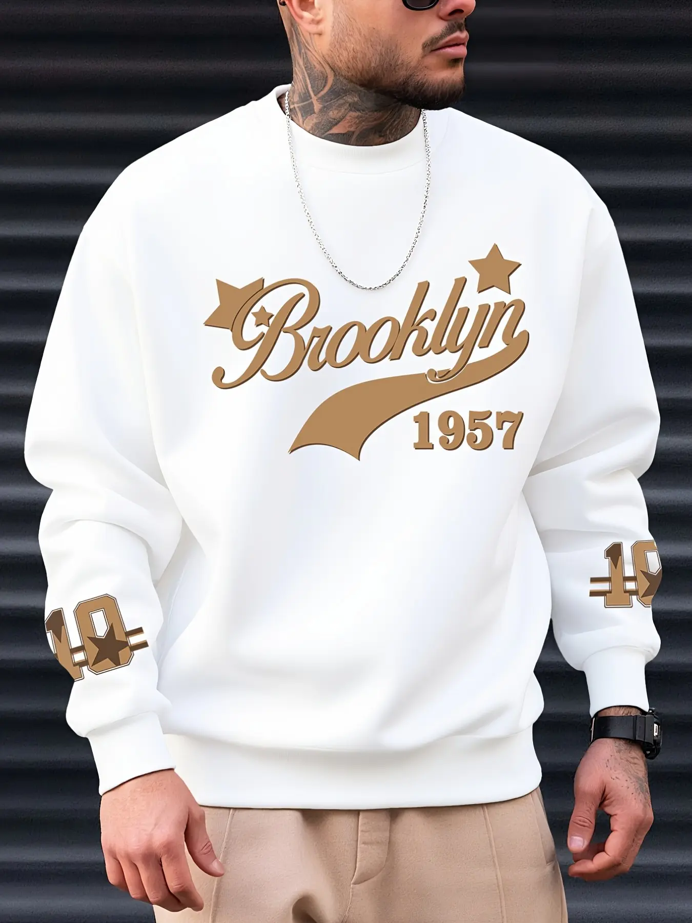 Vintage Brooklyn 1957 Star Logo Sweatshirt, Cozy Sweatshirts, Long Sleeve, Oversized Streetwear, Casual Fitted Top, Spring & Fall, Ideal for Outdoors