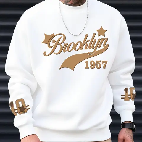 Vintage Brooklyn 1957 Star Logo Sweatshirt, Cozy Sweatshirts, Long Sleeve, Oversized Streetwear, Casual Fitted Top, Spring & Fall, Ideal for Outdoors
