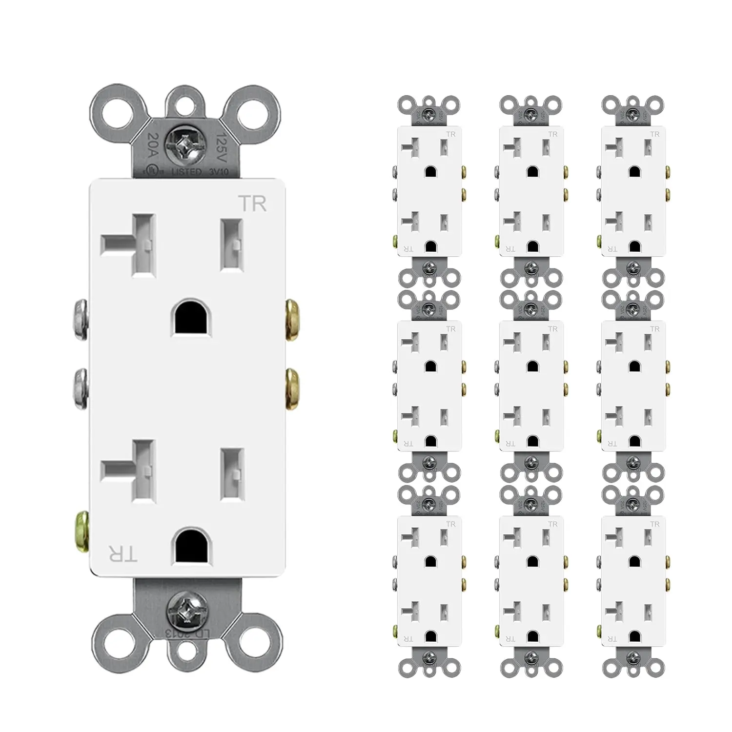 Decorator Receptacle Outlet, Standard Electrical Wall Tamper Resistant Decorative Receptacle Outlet, 20 Amp 125 , Grounding UL Listed (10Pack, White, 20 Amp Outlet)