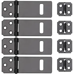 3 Inch 4 Pack Black Lock Hasp Latch Padlock Slide Latch Safety Clasp Gate Locks for Wooden Fence Pet Cage Cabinet Window Garden Yard