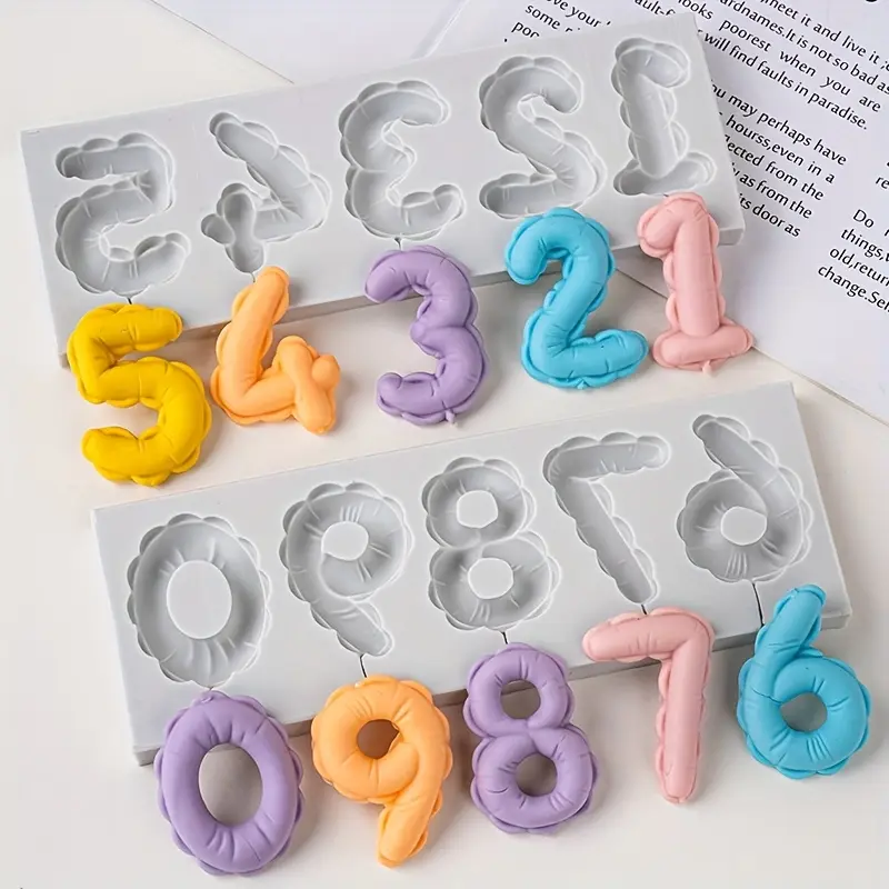 2Pcs Gray Silicone Number Molds 0-9, 3D Embossed Fondant Chocolate Candy Molds, DIY Baking Craft Decorating Tools for Birthday Cakes, Cake Decoration Tools