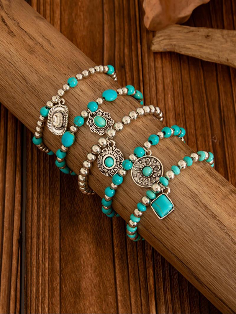 Boho Style Turquoise Decorated Beaded Bracelet, Premium Bracelet, Fashionable High Quality Bracelet for Women & Girls, Trendy All-match & Exquisite Jewelry for Birthday Gift, Gifts for Wife, Anklets