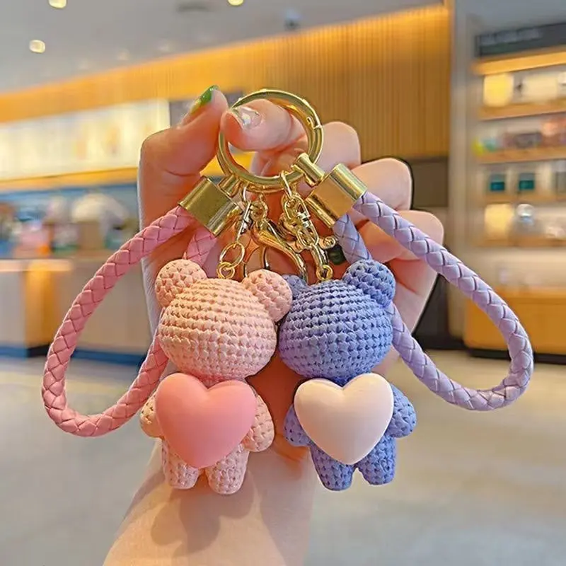2026 New Minimalist Unisex Interlocked Hearts Bear Couple Keychain - 1-Size Magnetic Clasp Charm for Bags, Car Keys, Soulmate Gifts, One Size, Zinc Alloy