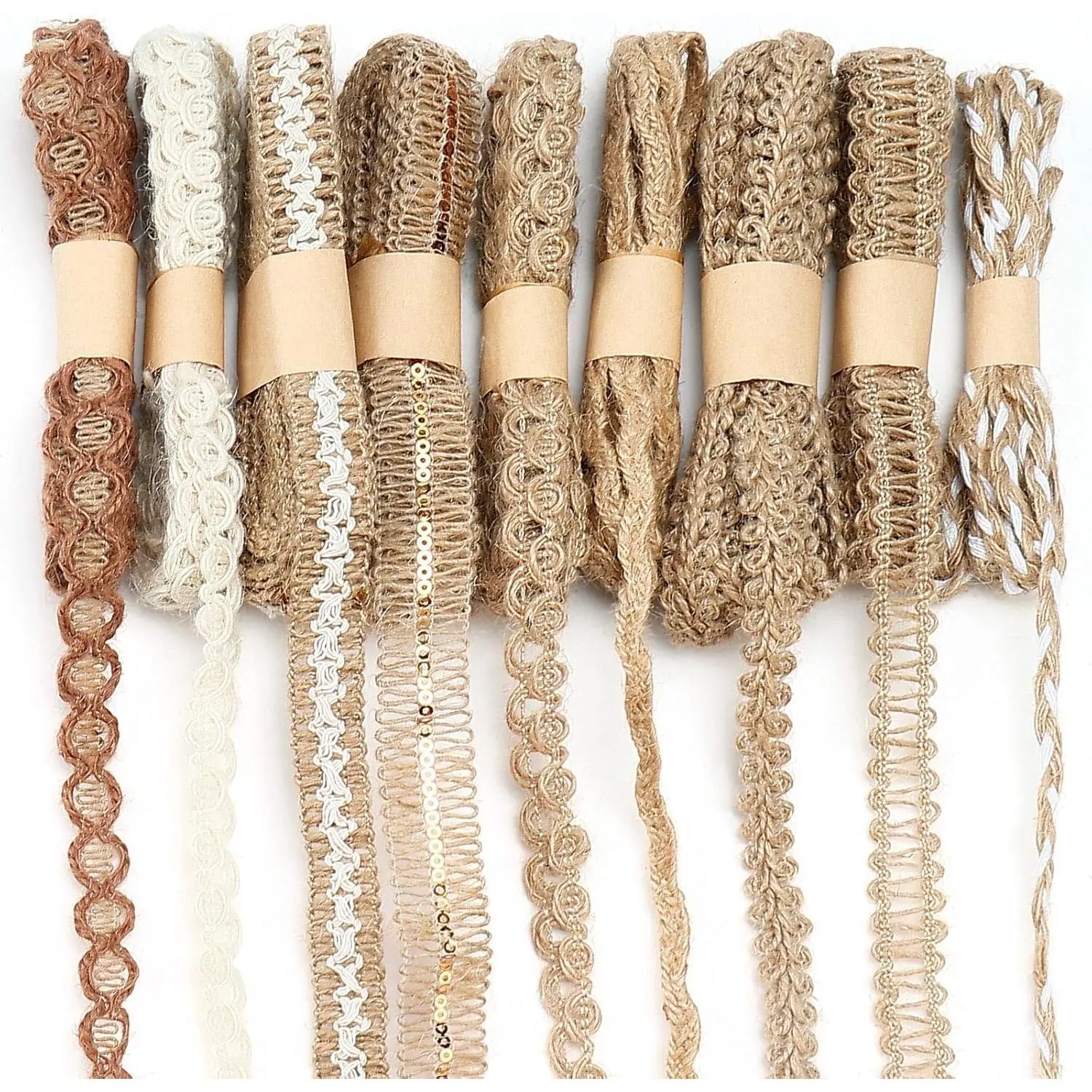 9 Rolls Jute Burlap Lace Ribbon Trim, 18 Meters Decorative Craft Fabric Ribbons for Crafts Wrapping Sewing Wedding Party Decorations