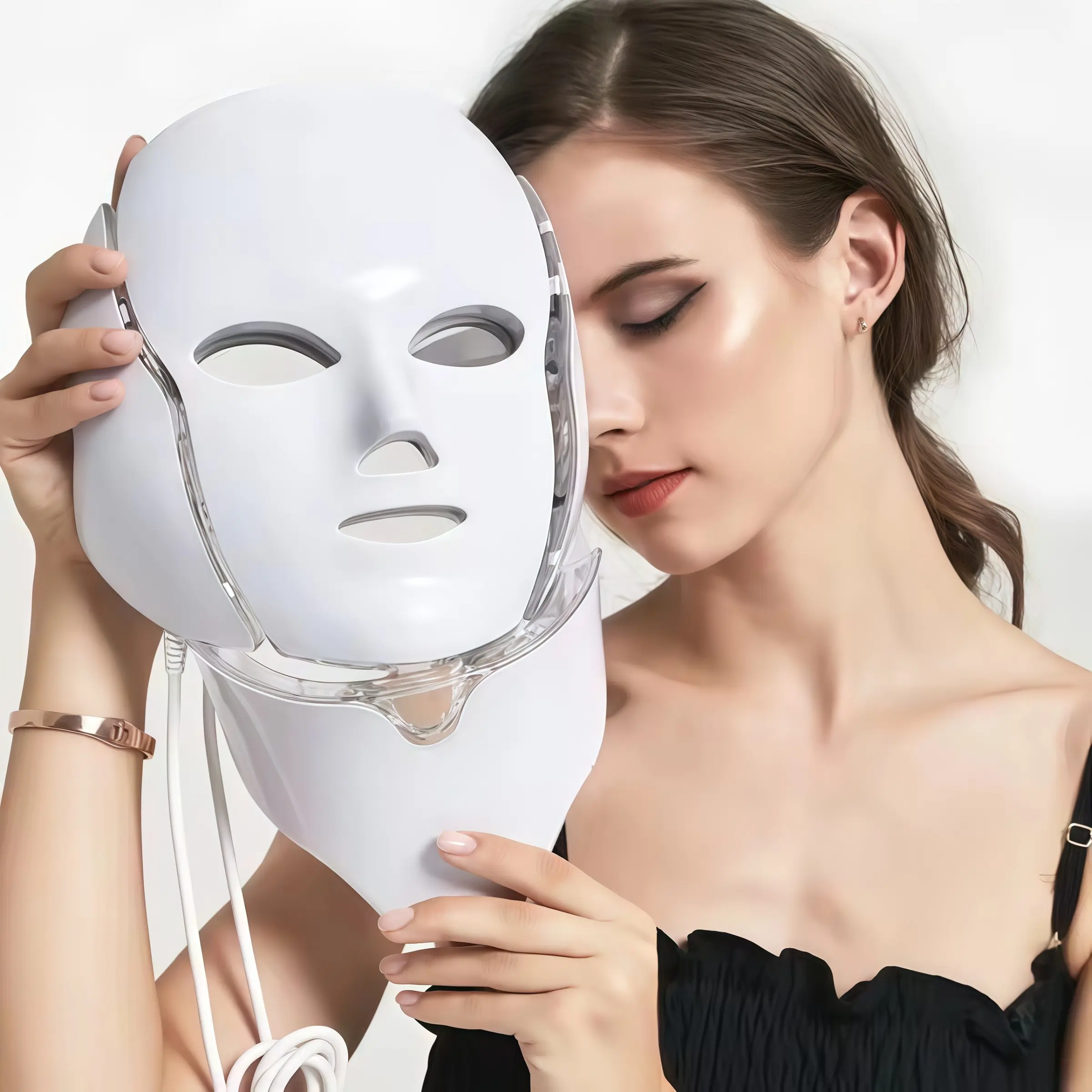 Multi-Functional LED Beauty Mask, Detachable Neck & Face Mask, Home Use Beauty Device, Seven Color LED Facial Mask for Women