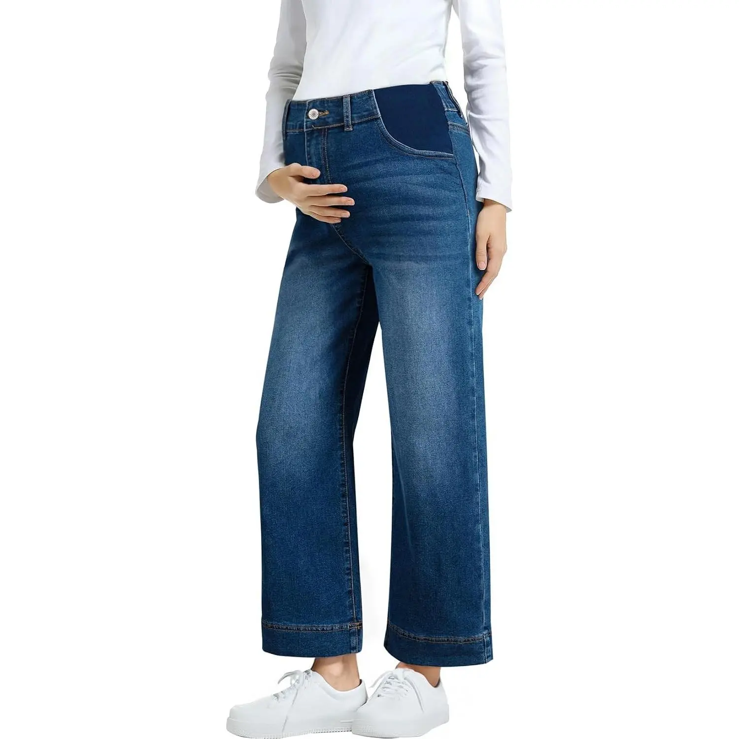 Women's Maternity Jeans High Waisted Wide Leg Pregnancy Pants | Trendy Plus Size Mom Pregnancy Clothes, Casual Office for Work, Comfy Outfit with Pockets, Loose Style