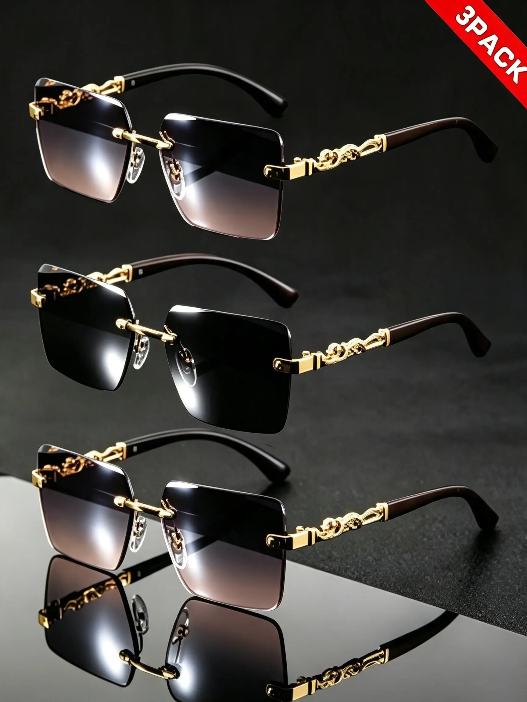 Unisex Chain Sunglasses, Luxurious Frameless Rectangular Polarized Shades, Fashionable Driving Glasses for Men
