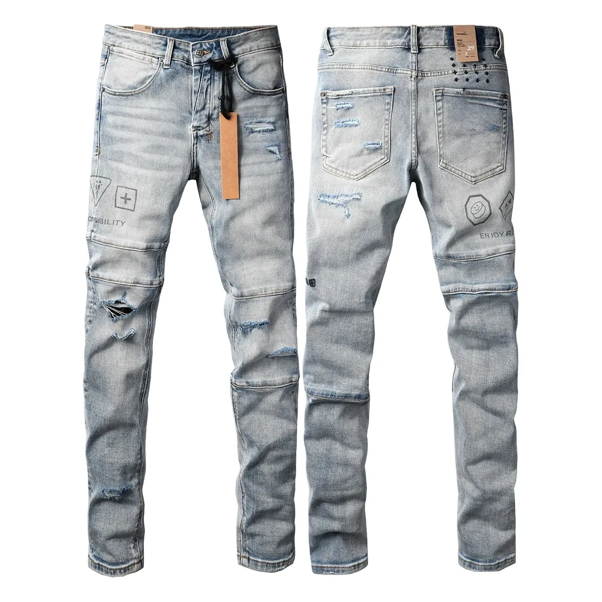 Vintage, school-style jeans, men's street jeans, men's jeans, washed ripped stylish straight-fit slim jeans, casual comfortable stretch jeans, high-quality jeans