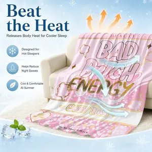 Bad B*tch Energy Marshmallow Sweet Cool Print Cooling Blanket for Hot Sleepers Q-Max >0.25 Summer Blanket Thin Lightweight Breathable Soft Double Side Enhanced Cooling Mat for Bed Couch Sofa, Keep Cool for Night Sweats