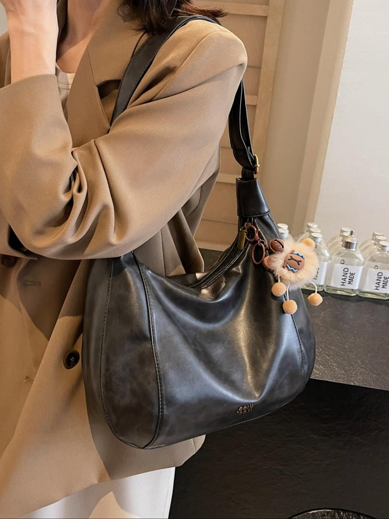 Women's Elegant Solid Color Tote Bag, Fashionable Large Capacity Shoulder Bag for Daily Used, Casual Trendy Versatile High-quality Daily Commuting Bag
