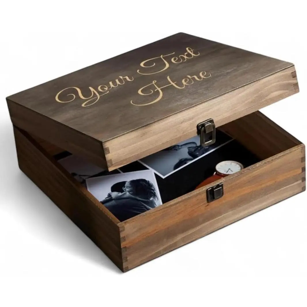 Personalized Wooden Keepsake Box - Custom Memory Box for Photos Jewelry Letters Rustic Memento Storage Box for Wedding, Anniversary, Birthday, Graduation & Retirement Gifts