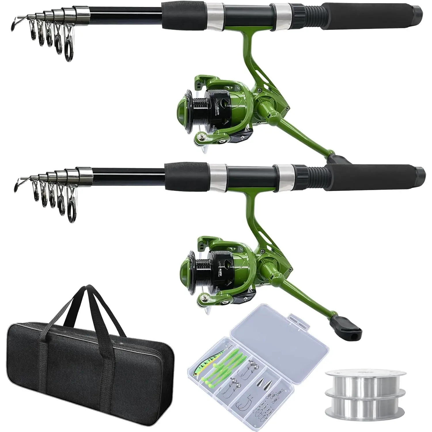 2PACK Fishing Pole Combo,Fishing Rod Combos with Telescopic Fishing Pole Spinning Reels Fishing Carrier Bag  Travel Saltwater Freshwater