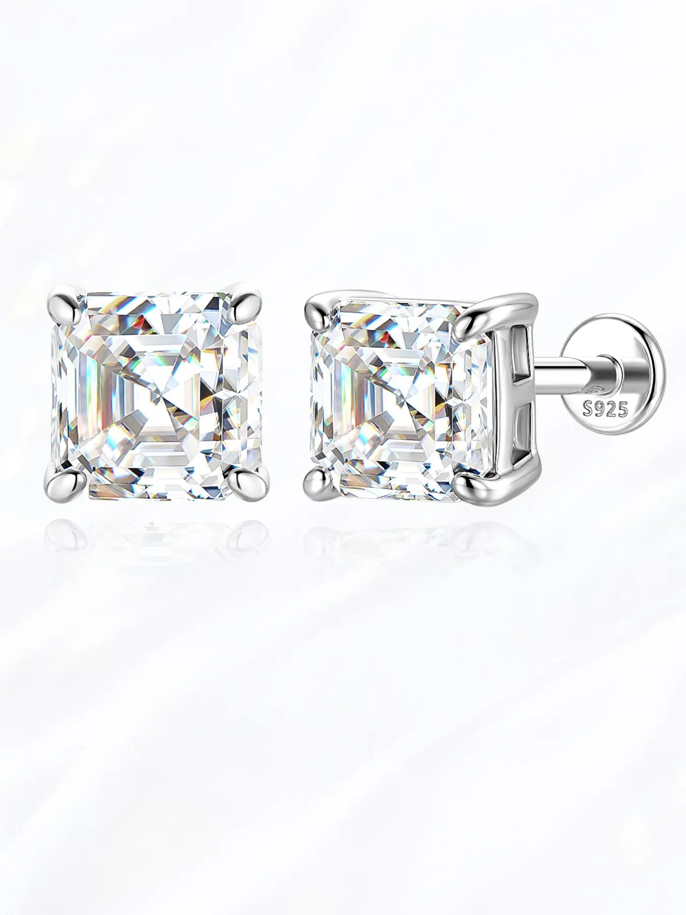 VORA 18K Gold Plated S925 Silver 1 Carat D Color VVS Synthetic Diamond Moissanite Flatback Stud Earring | 1PC Sparkly Princess Square Cut Cartilage Helix Piercing | 100% Waterproof Tarnish-Free Sleep Safe Gift