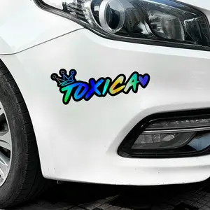 1PC Street Trendy Cool Playful Logo Sticker For Cars Stick on car bodies or personalized trendy backpacks, this laser rainbow "TOXICA" + crown & heart decor instantly has a personalized eye-catching vibe, users who prefer cool playful decorations