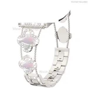 Diamond Metal Band Compatible with Samsung Galaxy Watch 7 6 5 4 40mm 44mm/for Galaxy Watch 6 4 Classic 42mm 46mm 43mm 47mm/Watch 5 Pro 45mm/Active 2,20mm Stylish Clover Sparkle Wristband Women Smartwatch Strap