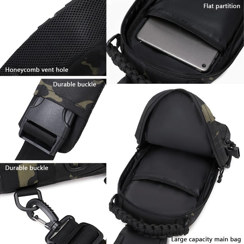 Tactical Sling Bag for Men Outdoor Travel Daypack Multi-Pocket Compact EDC Crossbody Backpack Durable Lightweight Polyester Secure Zip Closure Ideal for Hiking Camping Sports