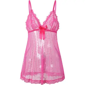 Sexy lingerie Lace Babydoll Chemise, Black, Women's Sleepwear S-5XL