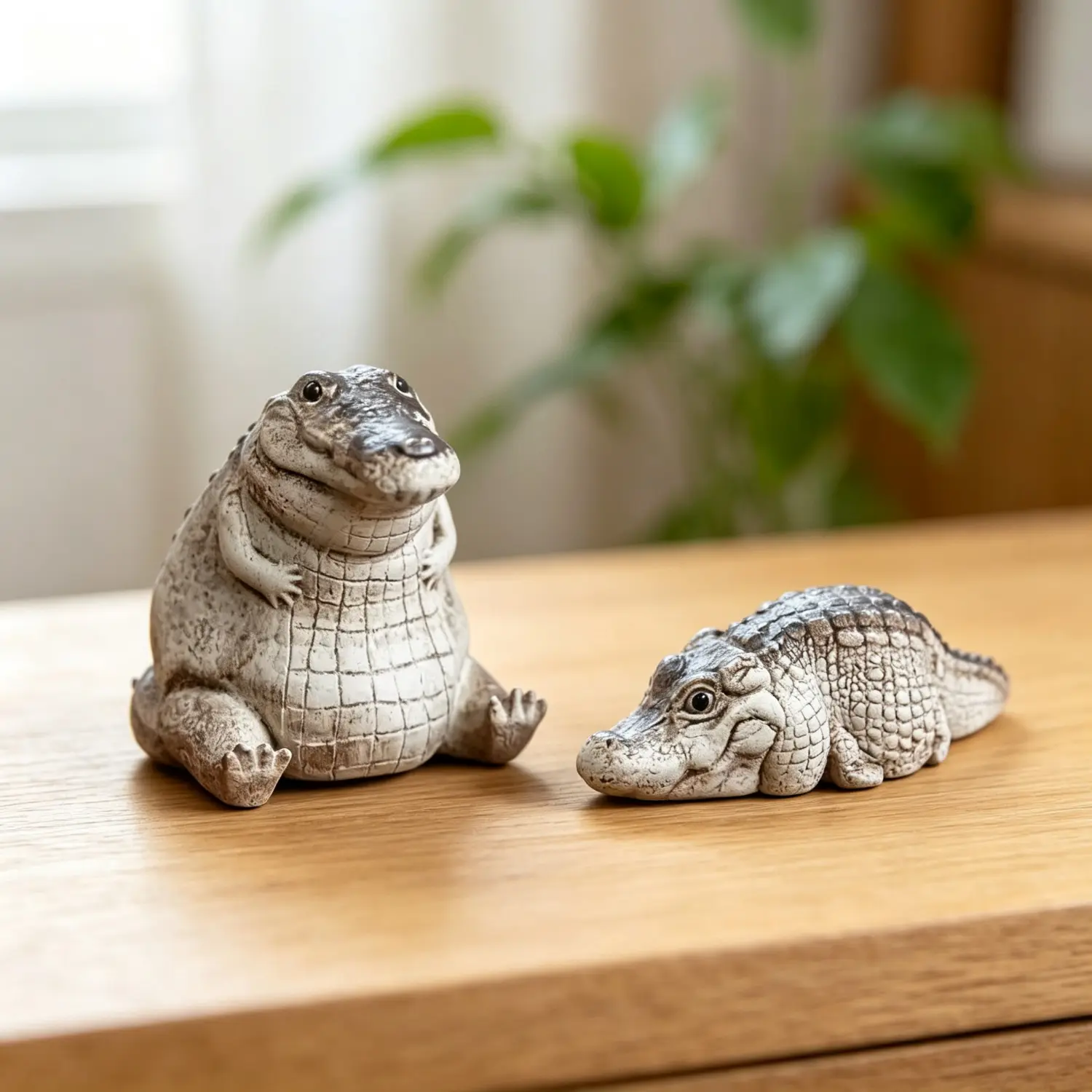 2pcs Cute Mini Crocodile Resin Figurine Small Alligator Statue Ornament Resin Craft Tabletop Decor for Home Dining Table Indoor Desktop Decoration