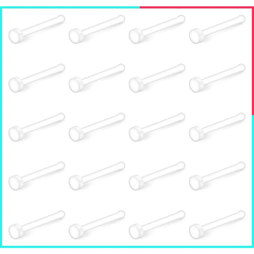 20G Clear Bioflex Nose Bone Stud Retainer – Flat Top Body Jewelry for Piercing, 2mm/2.5mm/3mm, 20-60pcs