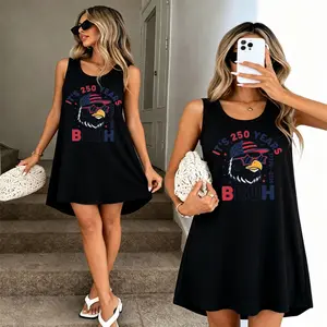 Girls Sleeveless Tank Dress, It's 250 Years Bruh Eagle Print, American Flag Patriotic Design, Women, 4th of July Celebrations, Summer, Casual Loose Fit, Independence Day Outfit, 250th Anniversary Dress, Patriotic Tank Dress for Women