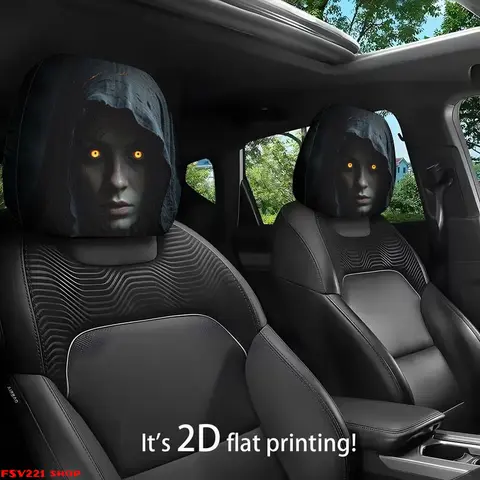 Spooky Theme 2Pcs Creepy Ghost Print Vehicle Interior Covers, Car Accessories 2D Flat Printed Seat Pillow Covers for Halloween Sohochic