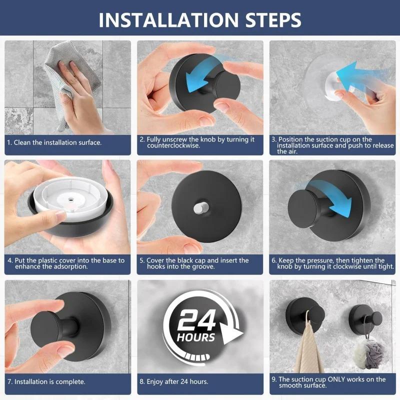 Suction Cup Hooks for Bathroom No Drill Installation Heavy Duty Stainless Steel Loofah Hook for Wall & Glass Window Versatile Use   Christmas Supplies & Decorations