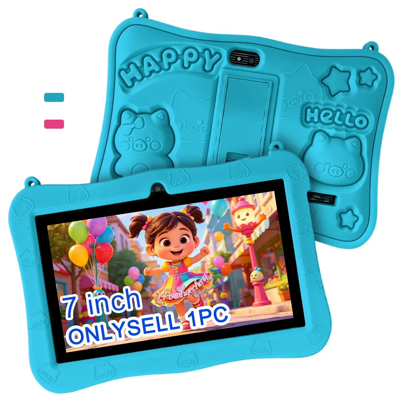 SummerFinds entertainment tablet 7 Inch Android 12 Kids Tablet, Learning tablet, with parental safety control, filterable web pages & educational games, shockproof case and dual cameras included, compatible with Google Play & time management, pink